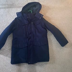 Boys Calvin Klein winter coat. Dark blue. Long and warm. Removable hood. EUC